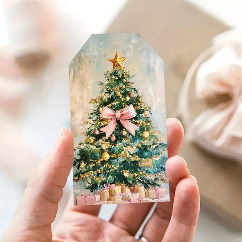 Étiquette de carte de Noël en forme de sapin 5x9cm