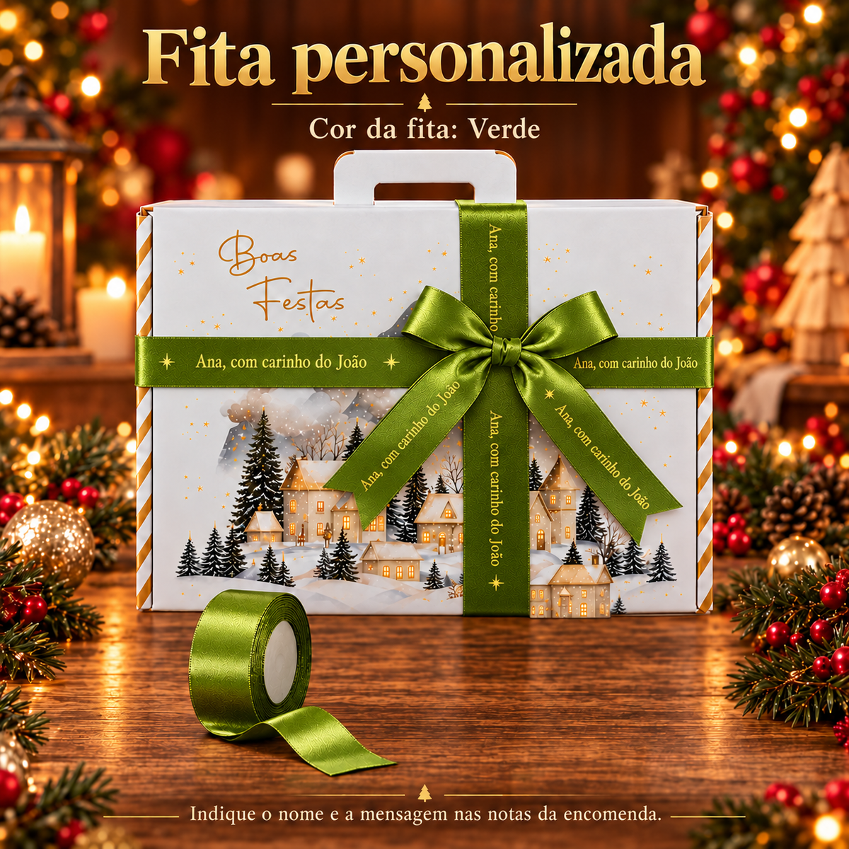 Fita verde para personalização de presentes