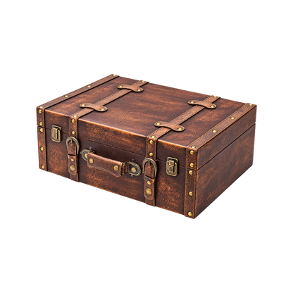 Kleiner Vintage-Holzkoffer mit Deckel und Ledergriff - 44 x 32 x 16 cm