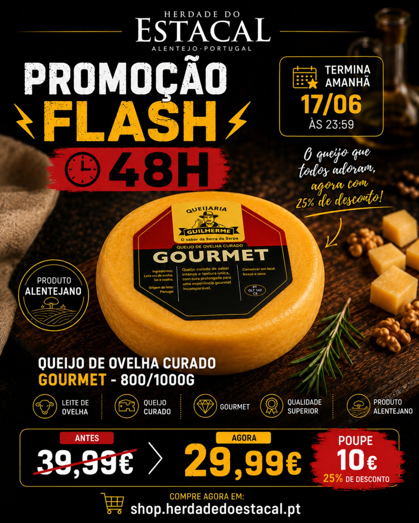 Queijo de Ovelha Curado – Gourmet - 800/1000gr - 17A