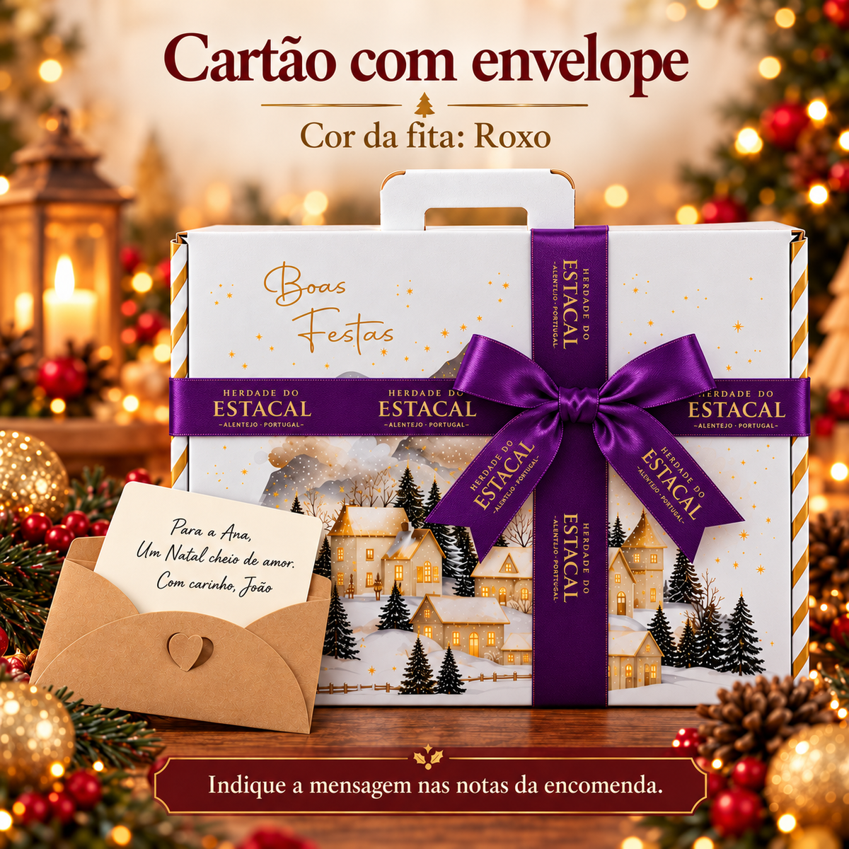 Cartão com envelope e fita roxa Herdade do Estacal